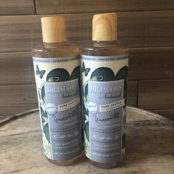 DR. JACOBS, NATURALS CASTILE LIQUID SOAP, Unscented For Sensitive Skin 32 OZ